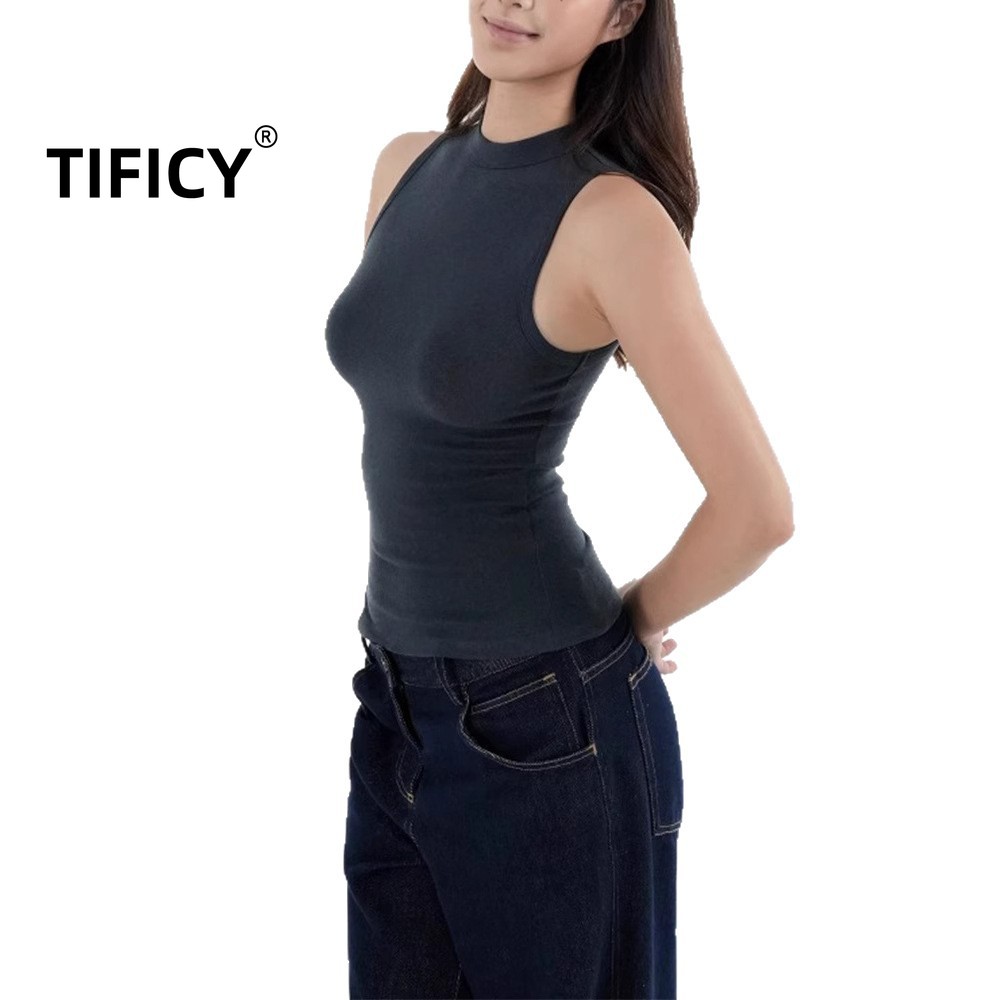 Women'S Semi Formal Evening Wear - レトロスポーツセミハイネックノースリーブトップス、スリムフィットの伸縮性タンクトップ、Tシャツの上に着る女性用タンクトップ