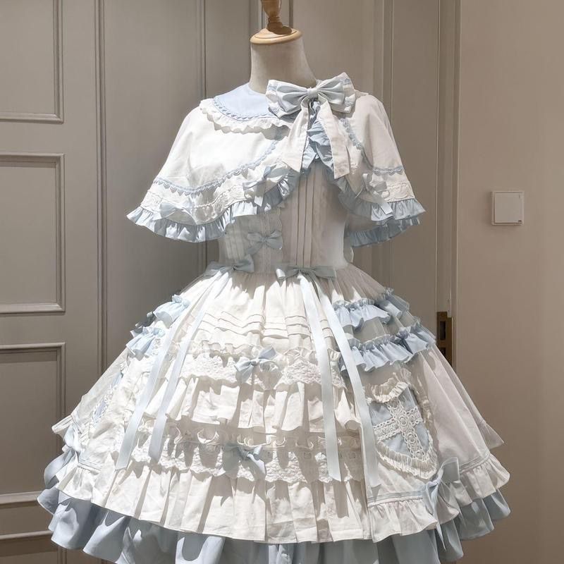 Shift Dress Sleeveless - 日本のコスプレロリータ風ツーピースドレスセット レディース カジュアル Y2K ケープ +