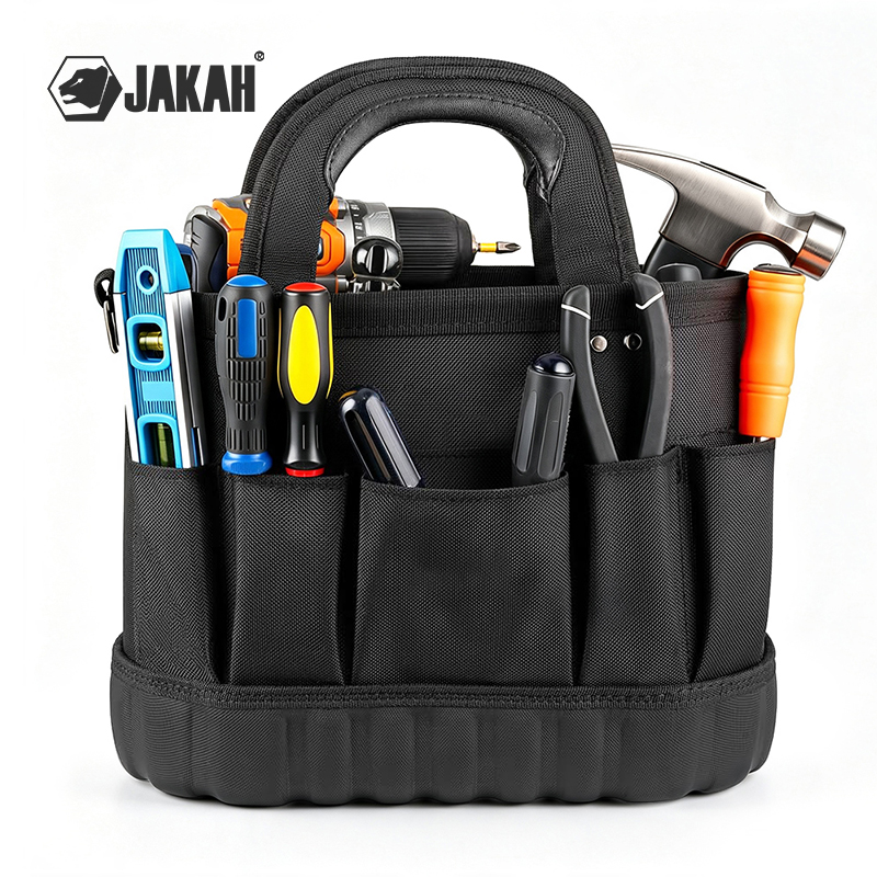 Shoulder Bag Structured - JAKAH ツールバッグ、オーバル型ツールトートバッグ（ブラック）、14ポケット、取り外し可能なパッド入りショルダーストラップ 123989
