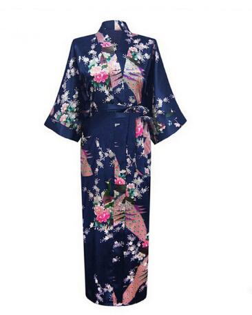 Women'S Formal Wear Wedding - 2021 セクシーな花嫁花嫁介添人のウェディングドレッシング女性日本の着物ドレス孔雀プリントサテンシルク浴衣バスローブネグリジェ