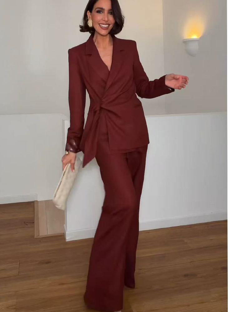 Women'S Formal Wear Suits - ファッションオフィスレディースブレザーパンツスーツエレガントフォーマルスリムレースアップジャケットストレートトラウザーレディ通勤着用2ピースセット