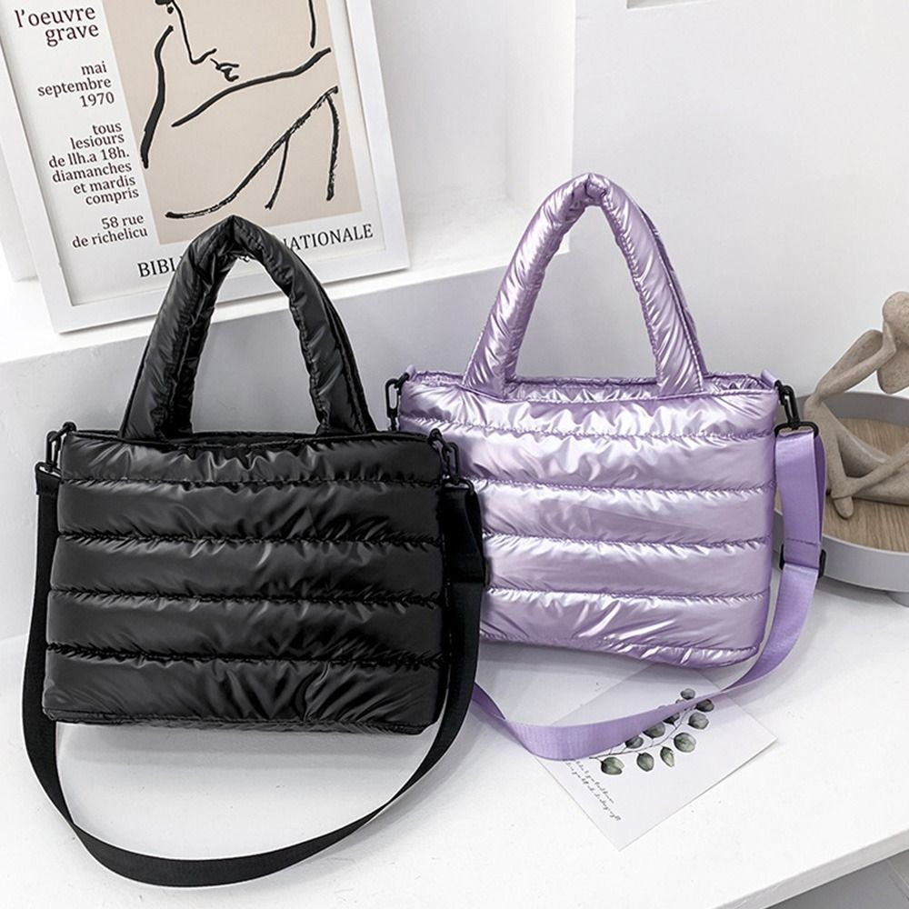 Shoulder Bag Structured - レディース パファートートバッグ キルティング パフィーハンドバッグ 軽量 ダウンコットン