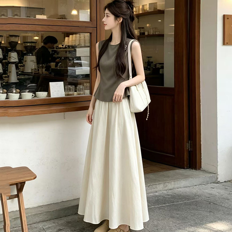 Shift Dress Sleeveless - 2026年夏 ジェントルフラワー ウエストシンチング ベストスカートセット レディース 韓国風