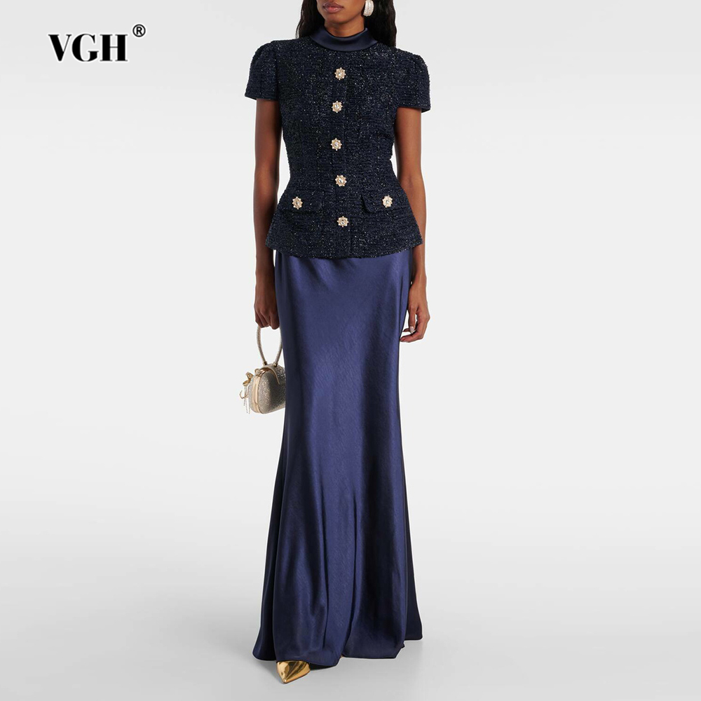 Formal Women'S Wear - VGHシックなツーピースセット レディース スタンドカラー 半袖 スプライス ポケット