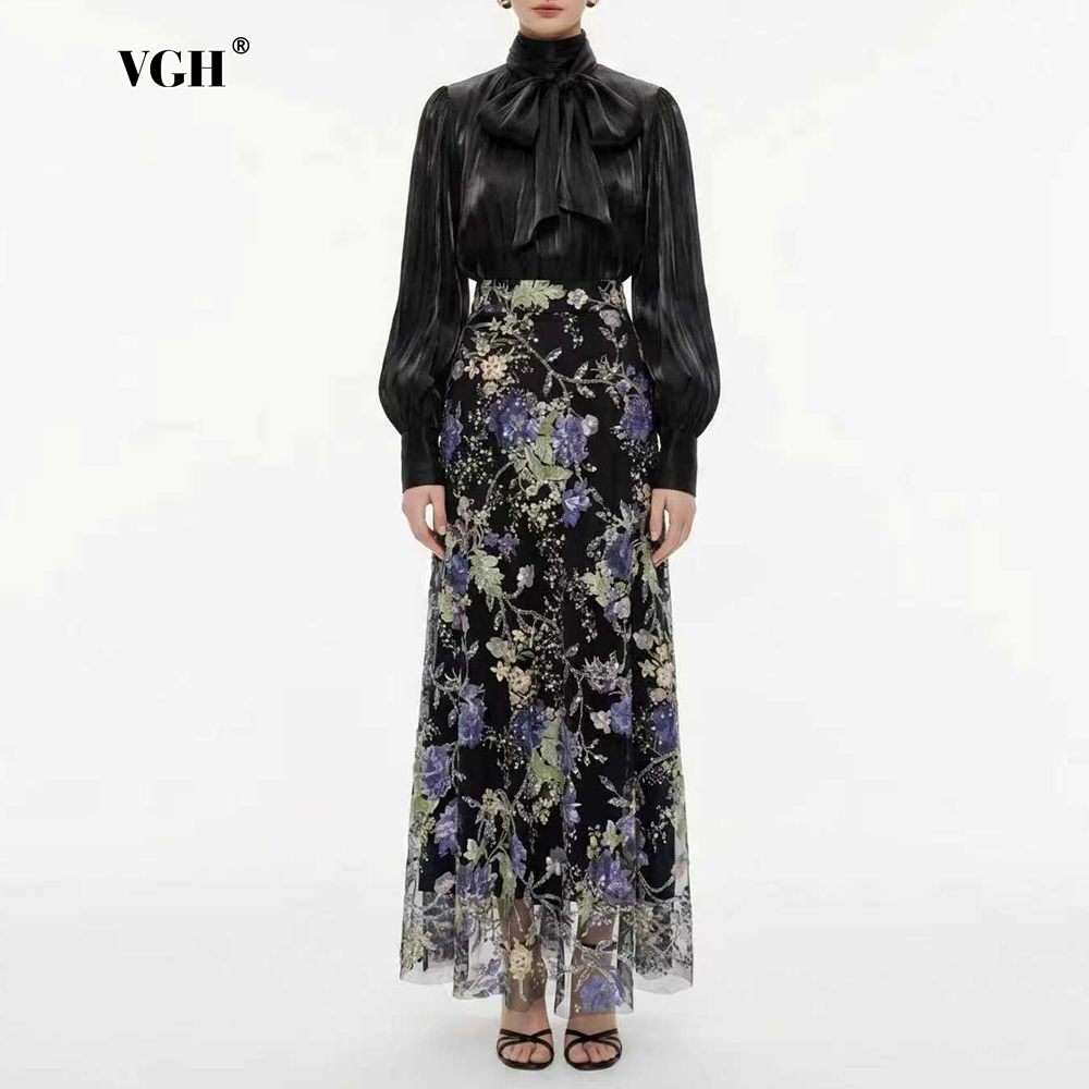 Women'S Formal Wear Suits - VGH エレガントシック ブラックフローラル ツーピースセット レディース スカーフカラー
