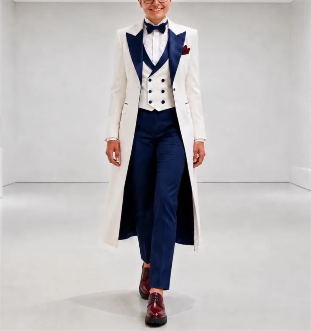 Formal Women'S Wear - ネイビーブルーとホワイトのレディースジャケットスーツ エレガントなテーラードオフィスウェア 結婚式ゲスト用衣装 レディースブレザー（ジャケットのみ）