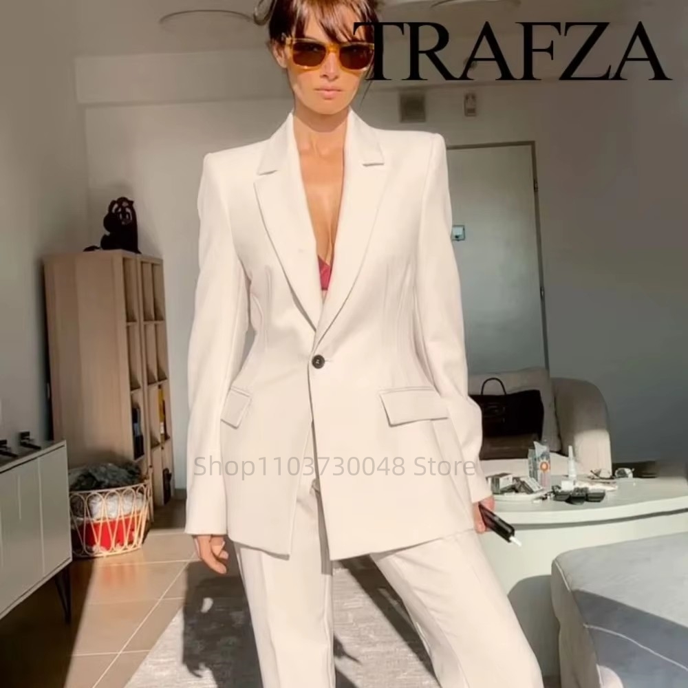 Formal Women'S Wear - ファッションオフィスレディースブレザーとパンツスーツフォーマルホワイト/レッド女性ジャケットズボン女性ビジネスワークウェア2ピース女性セット