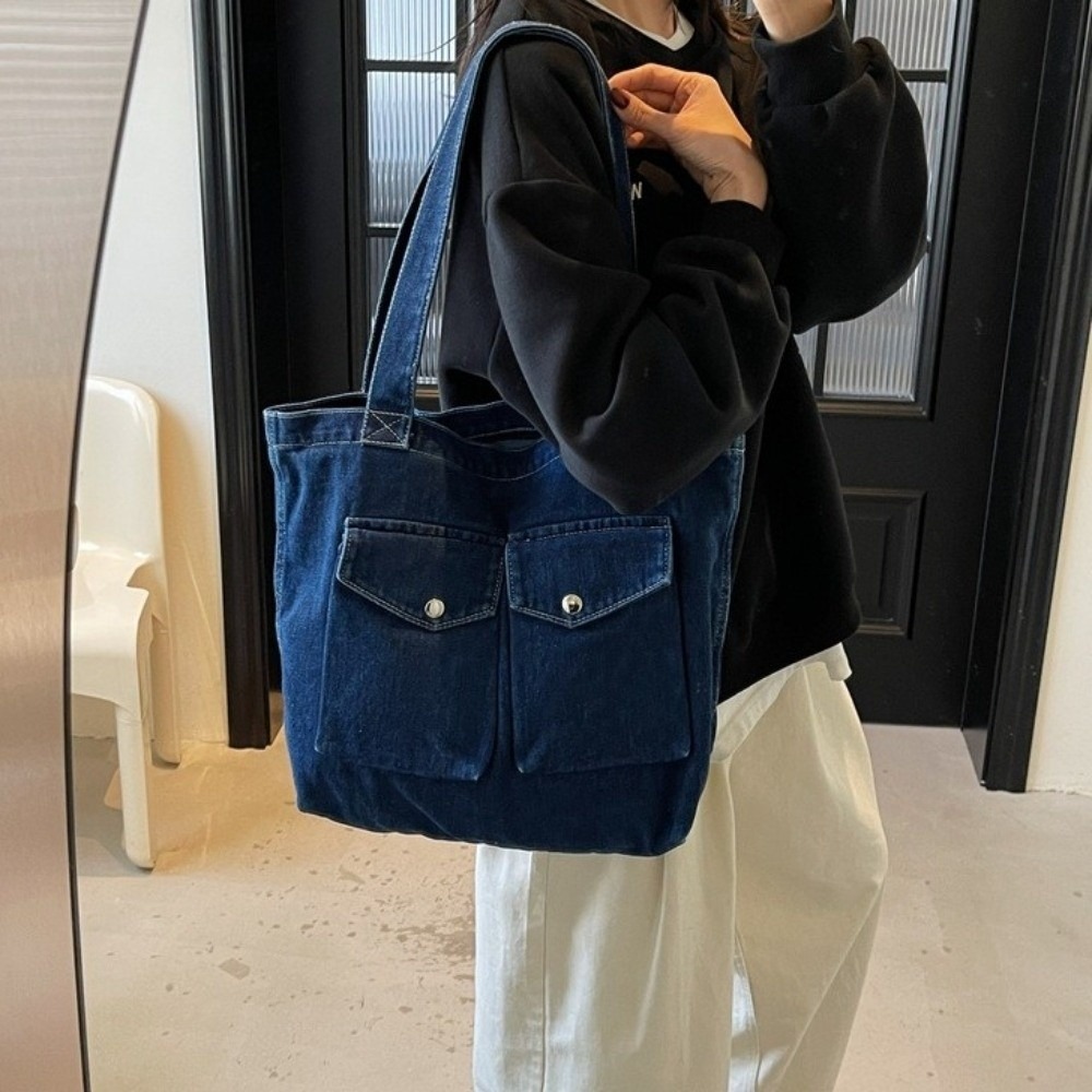 大容量デニムショルダーバッグ 多ポケット構造 丈夫なハンドル - Shoulder Bag Structured のレビューと価格