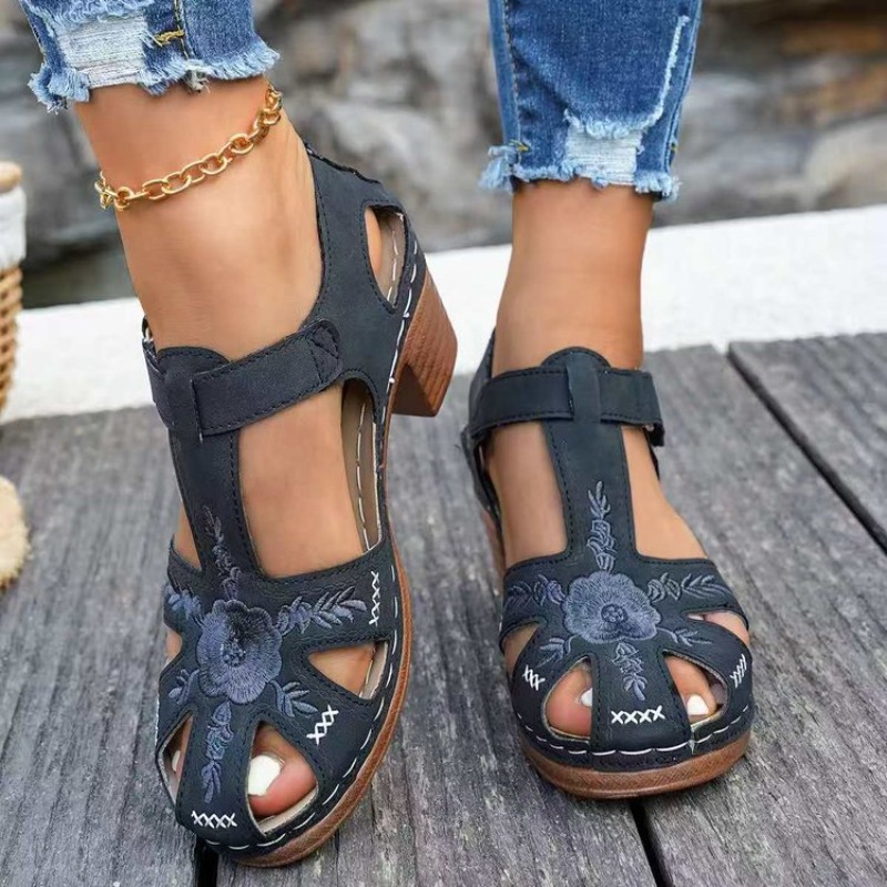 女性用サンダル ミッドブロックヒール 花柄刺繍 カットアウト - Formal Women Daily Wear Sandals のレビューと価格