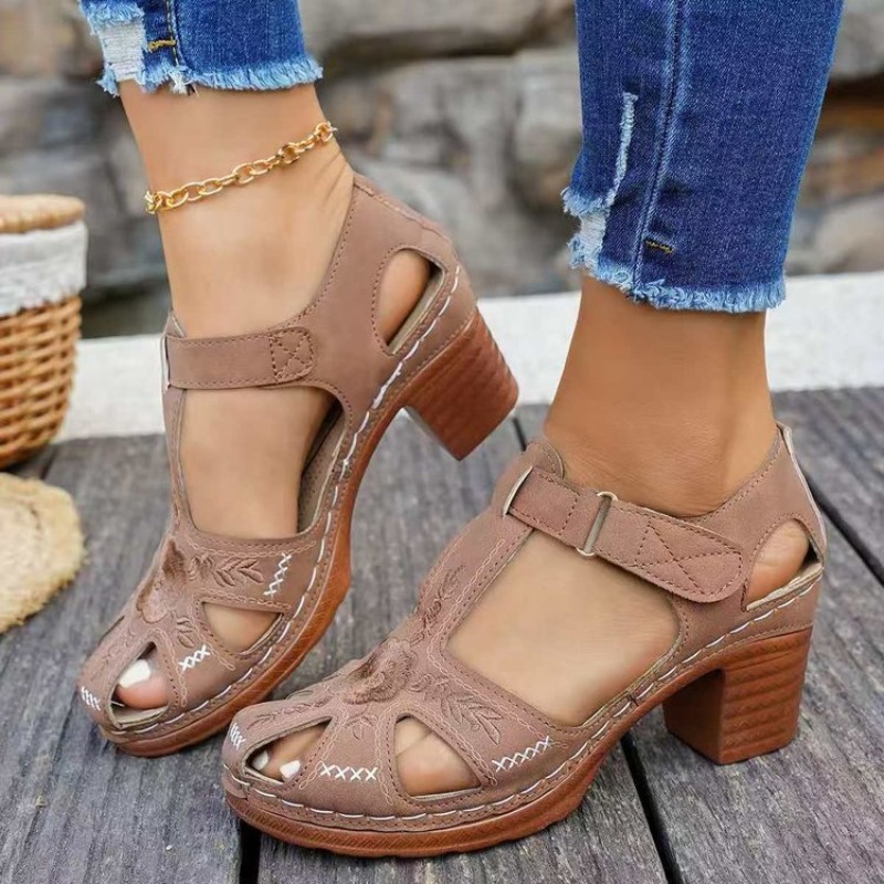 女性用サンダル ミッドブロックヒール 花柄刺繍 カットアウト - Formal Women Daily Wear Sandals のレビューと価格