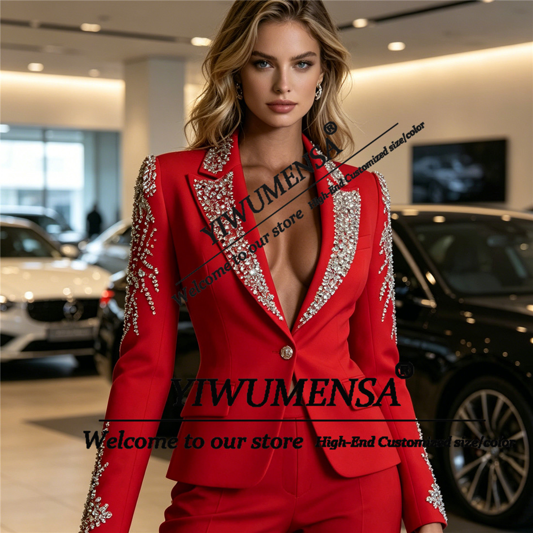 高級女性スーツ 2 ピースセットクリスタルビーズプロムブレザ - Formal Women'S Wear のレビューと価格
