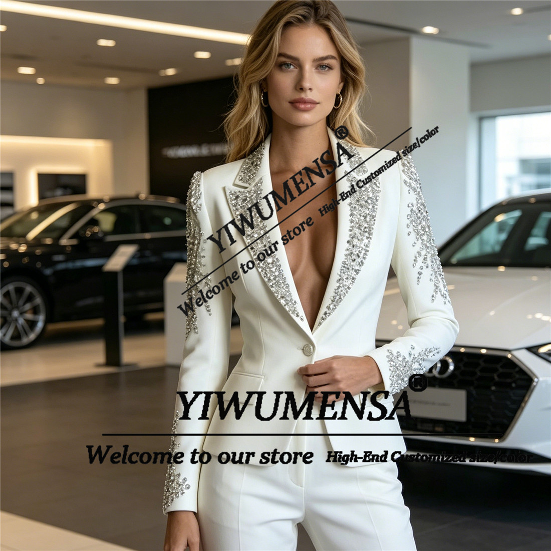高級女性スーツ 2 ピースセットクリスタルビーズプロムブレザ - Formal Women'S Wear のレビューと価格