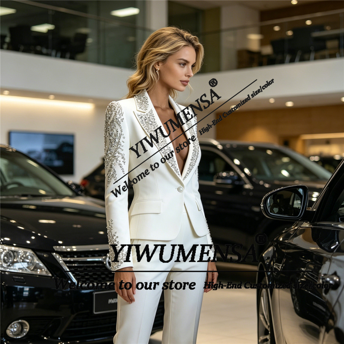 高級女性スーツ 2 ピースセットクリスタルビーズプロムブレザ - Formal Women'S Wear のレビューと価格