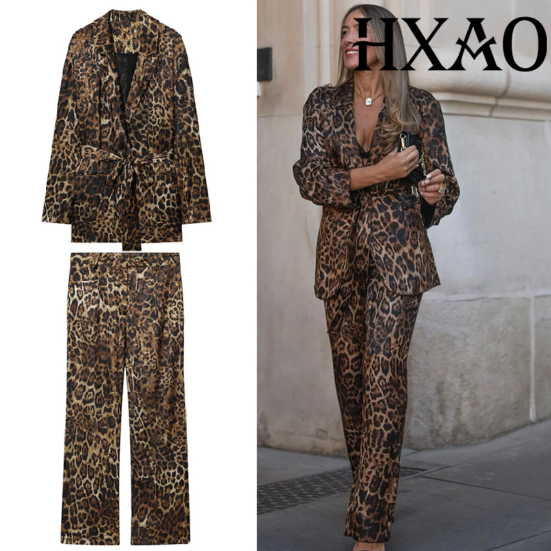 HXAO レオパード柄パンツスーツ 2ピースセット ヴィンテ - Women'S Formal Wear Suits のレビューと価格