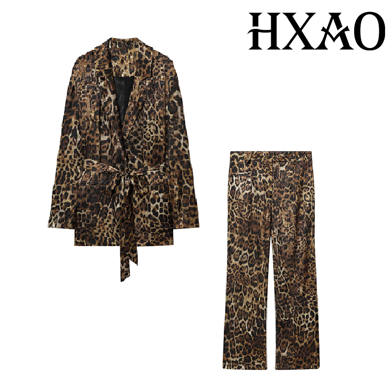 HXAO レオパード柄パンツスーツ 2ピースセット ヴィンテ - Women'S Formal Wear Suits のレビューと価格