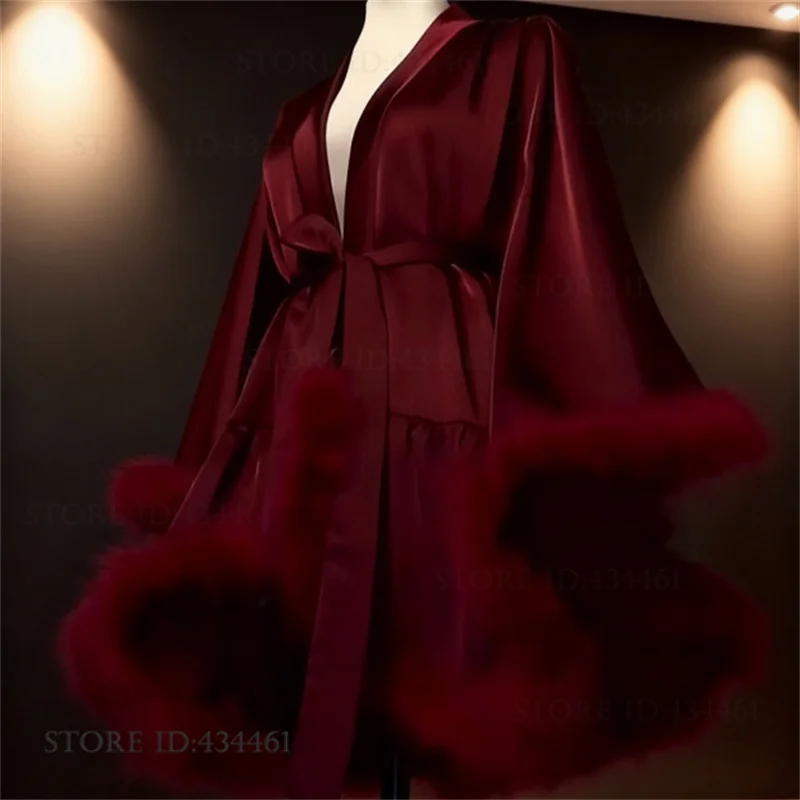 高級ビッグスリーブ毛足の長い袖口付きレディースローブナイトガ - Women'S Formal Wear Wedding のレビューと価格