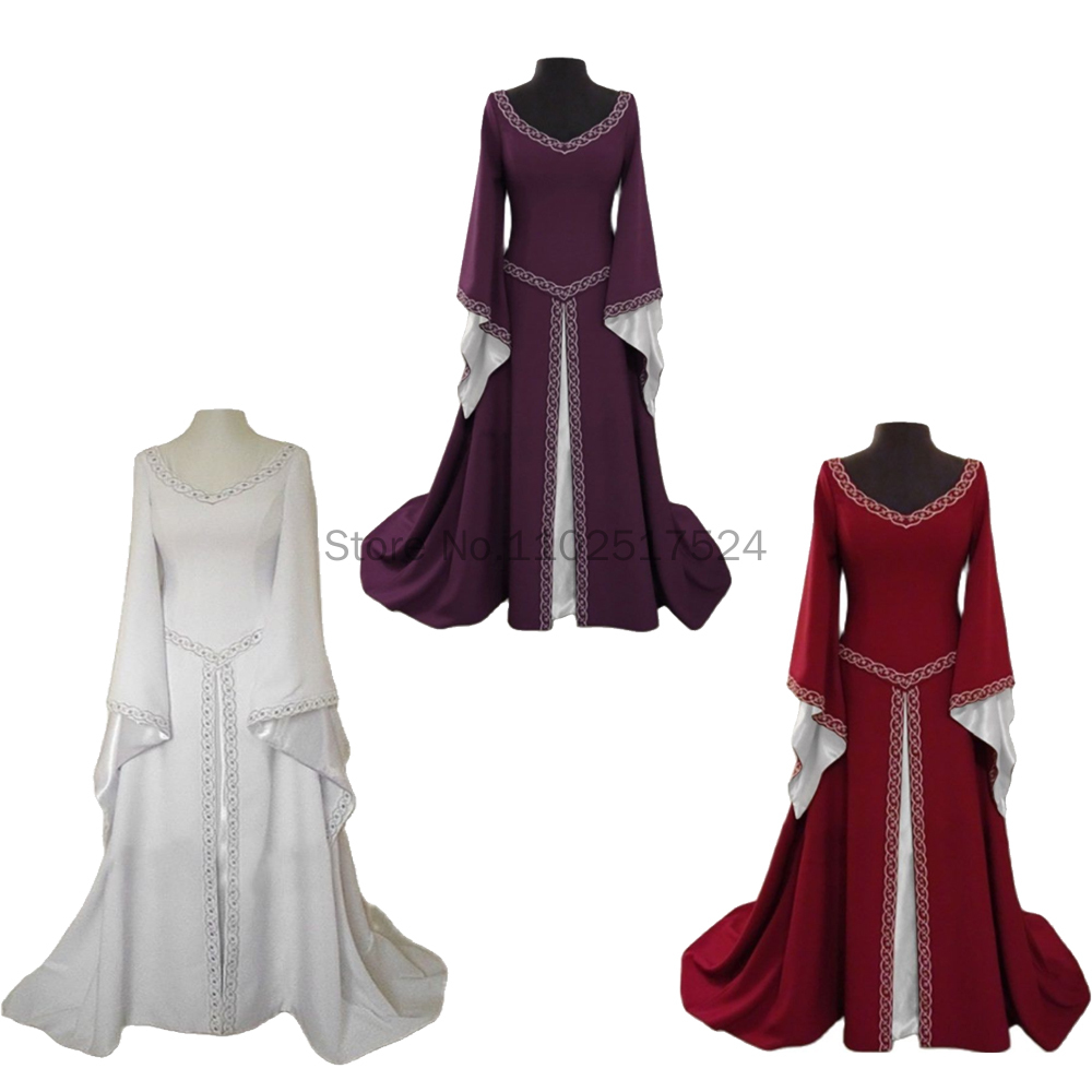 レディース中世ルネッサンス白のウェディングロングドレスケルト - Women'S Formal Wear Wedding のレビューと価格