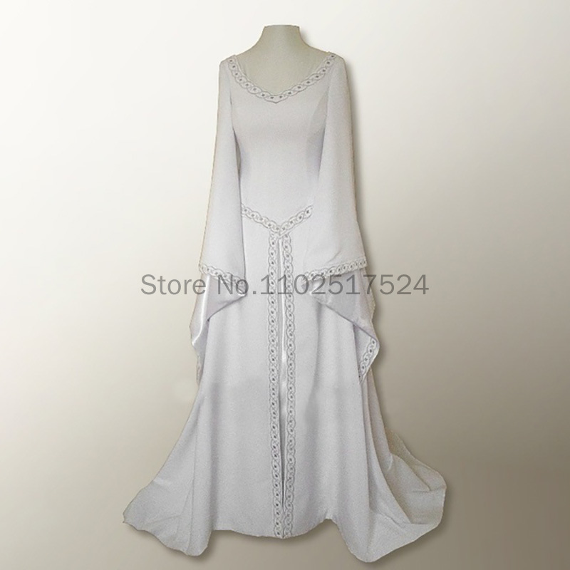 レディース中世ルネッサンス白のウェディングロングドレスケルト - Women'S Formal Wear Wedding のレビューと価格