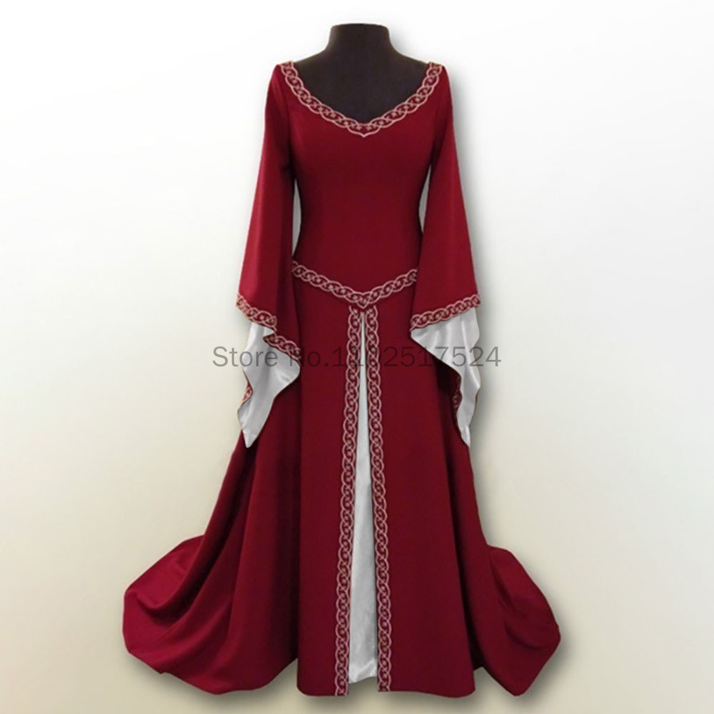 レディース中世ルネッサンス白のウェディングロングドレスケルト - Women'S Formal Wear Wedding のレビューと価格