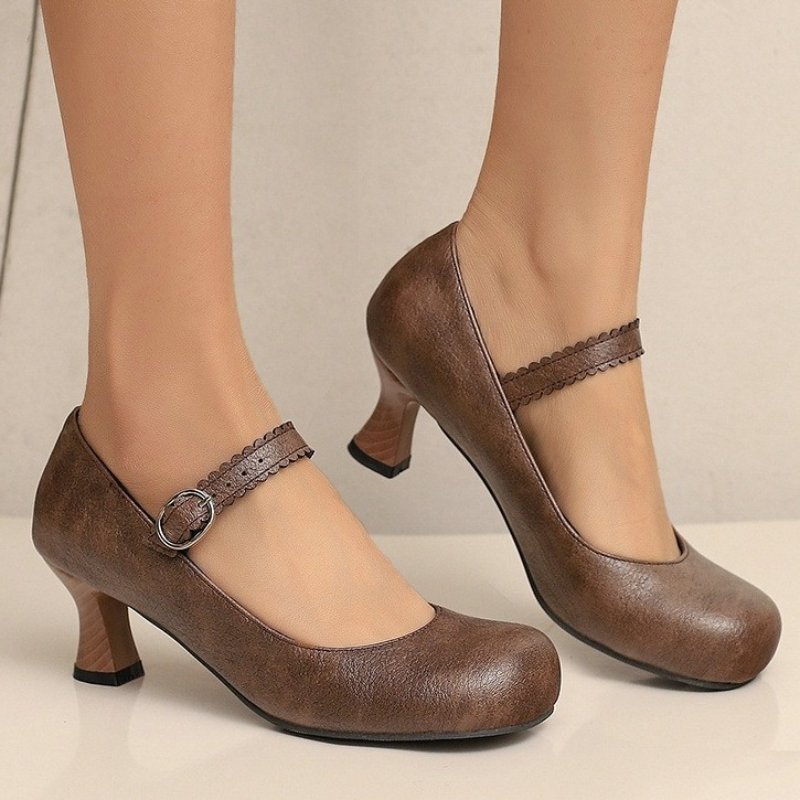 女性レトロメリージェーンパンプスラウンドトゥキトゥンヒールバ - Formal Women Daily Wear Shoes のレビューと価格
