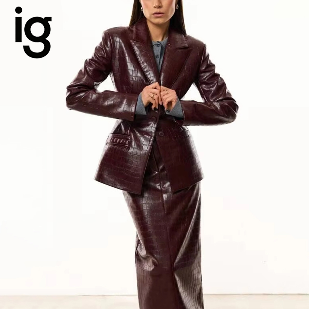 IG レディース バーガンディ クロコダイル柄 フェイクレザ - Woman Formal Wear のレビューと価格