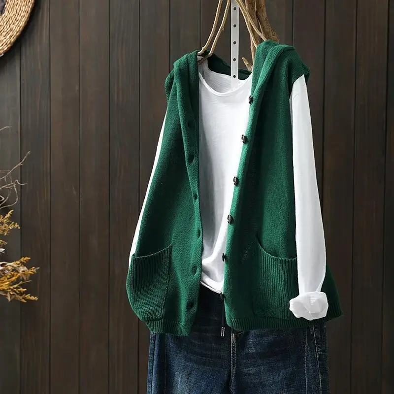 チョッキ赤カーディガン女性のニットベストフード付き女性セータ - Women'S Formal Wear Cardigan のレビューと価格