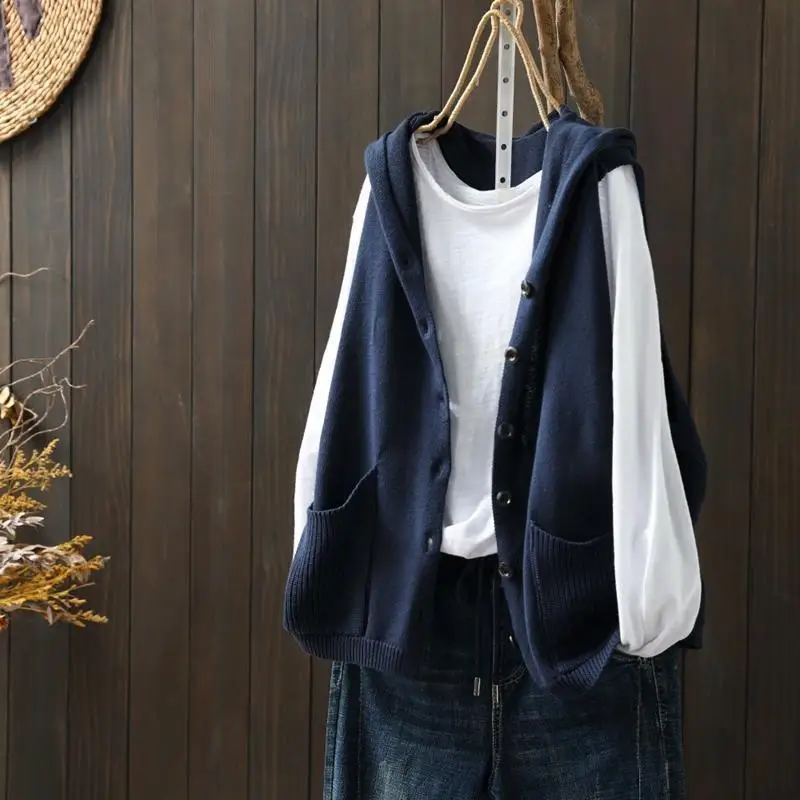 チョッキ赤カーディガン女性のニットベストフード付き女性セータ - Women'S Formal Wear Cardigan のレビューと価格