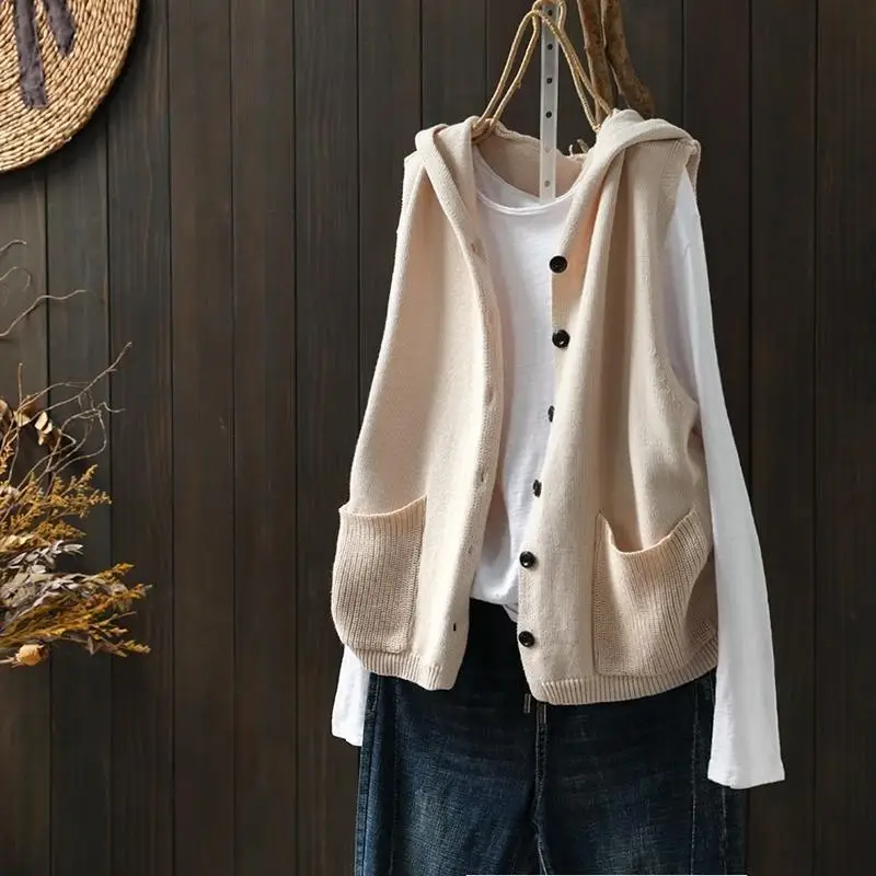 チョッキ赤カーディガン女性のニットベストフード付き女性セータ - Women'S Formal Wear Cardigan のレビューと価格