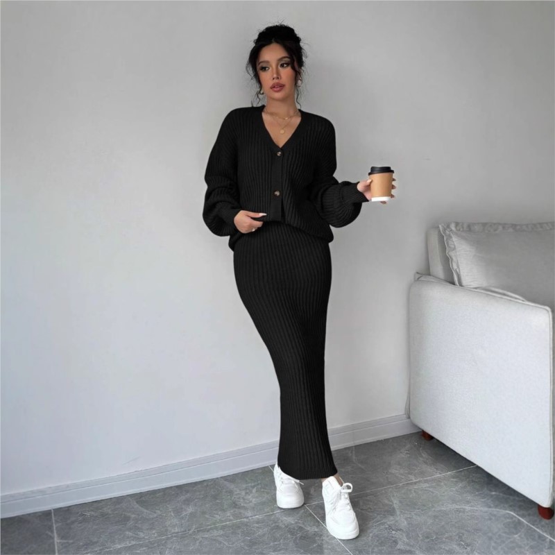 レディースニットセーターロングスカートツーピースセットカジュ - Women'S Formal Wear Cardigan のレビューと価格