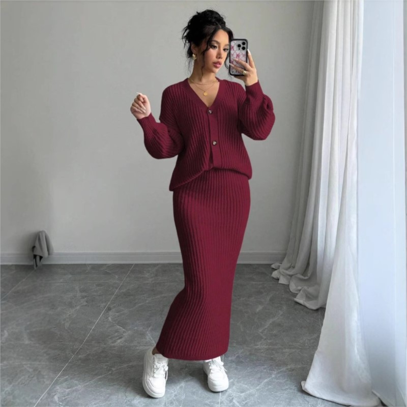 レディースニットセーターロングスカートツーピースセットカジュ - Women'S Formal Wear Cardigan のレビューと価格