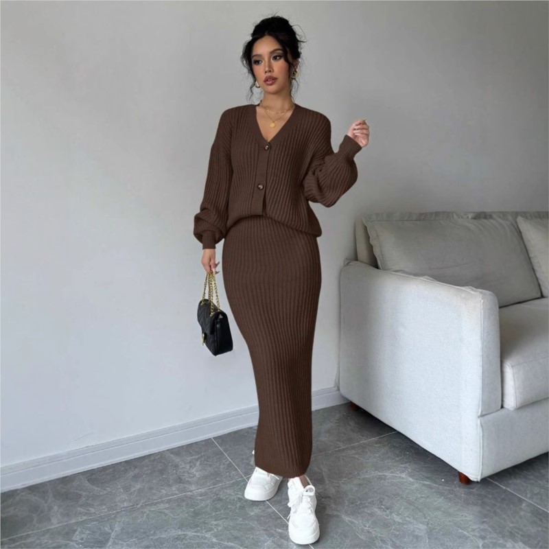 レディースニットセーターロングスカートツーピースセットカジュ - Women'S Formal Wear Cardigan のレビューと価格