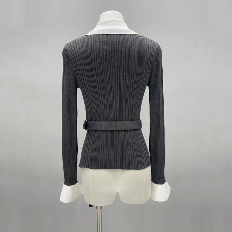 コントラストカラーのVネックフィットニットカーディガン、ウエ - Women'S Formal Wear Cardigan のレビューと価格