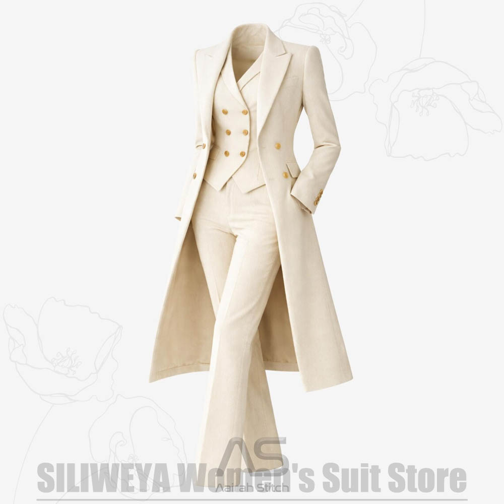 レディーススーツ 3ピース ダブルブレスト ロングコート ベ - Women'S Formal Wear Wedding のレビューと価格