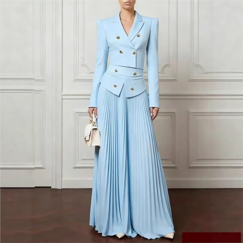 エレガントな気質の2ピースセット、ラペルボタンブレザーコート - Formal Women'S Wear のレビューと価格
