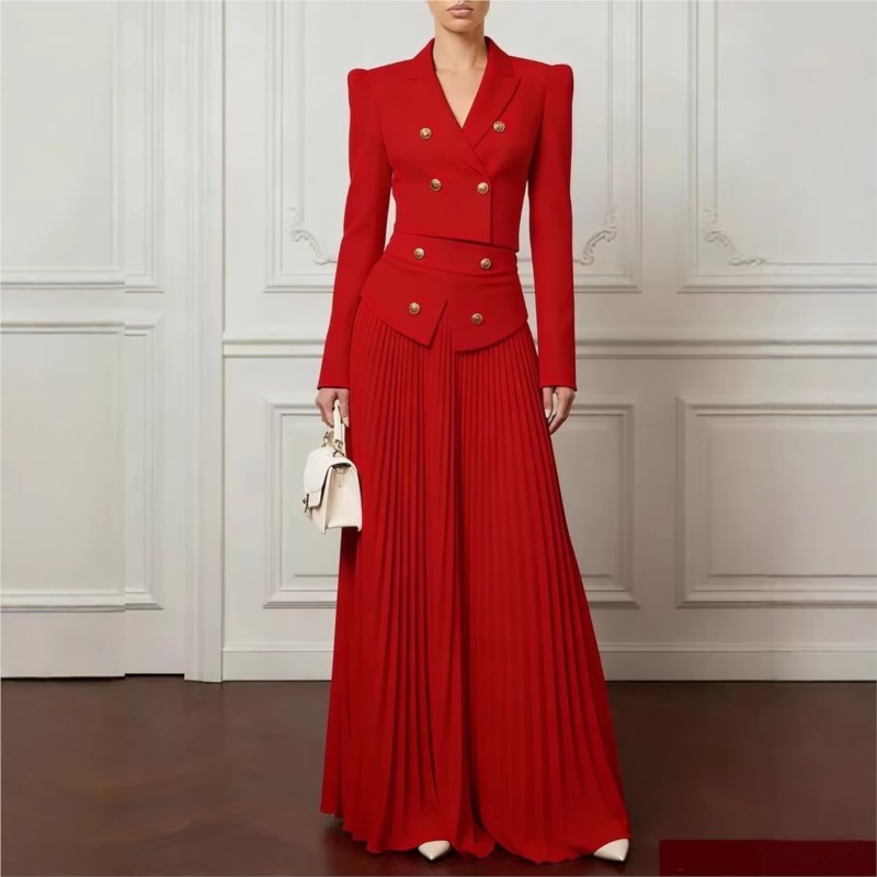 エレガントな気質の2ピースセット、ラペルボタンブレザーコート - Formal Women'S Wear のレビューと価格