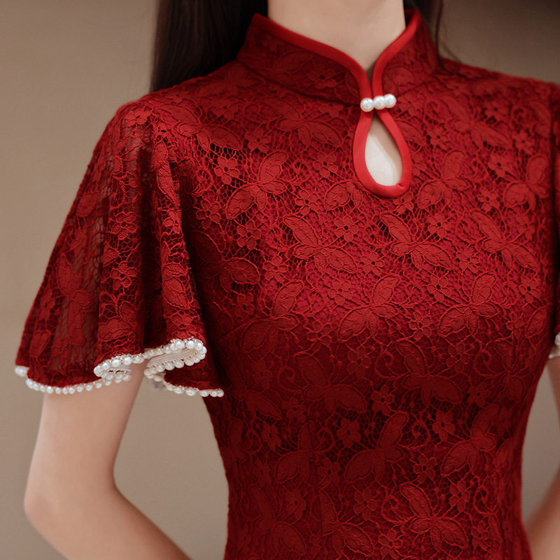 女性のための中国の赤いチャイナドレス、レースqiPao、長い - Women'S Formal Wear Wedding のレビューと価格