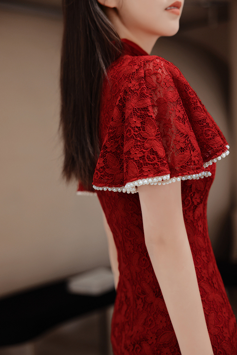 女性のための中国の赤いチャイナドレス、レースqiPao、長い - Women'S Formal Wear Wedding のレビューと価格