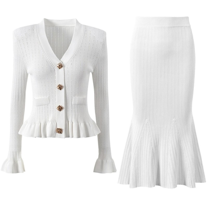 エレガントなフレンチスタイルの女性用ニットツーピースセット、 - Women'S Formal Wear Cardigan のレビューと価格