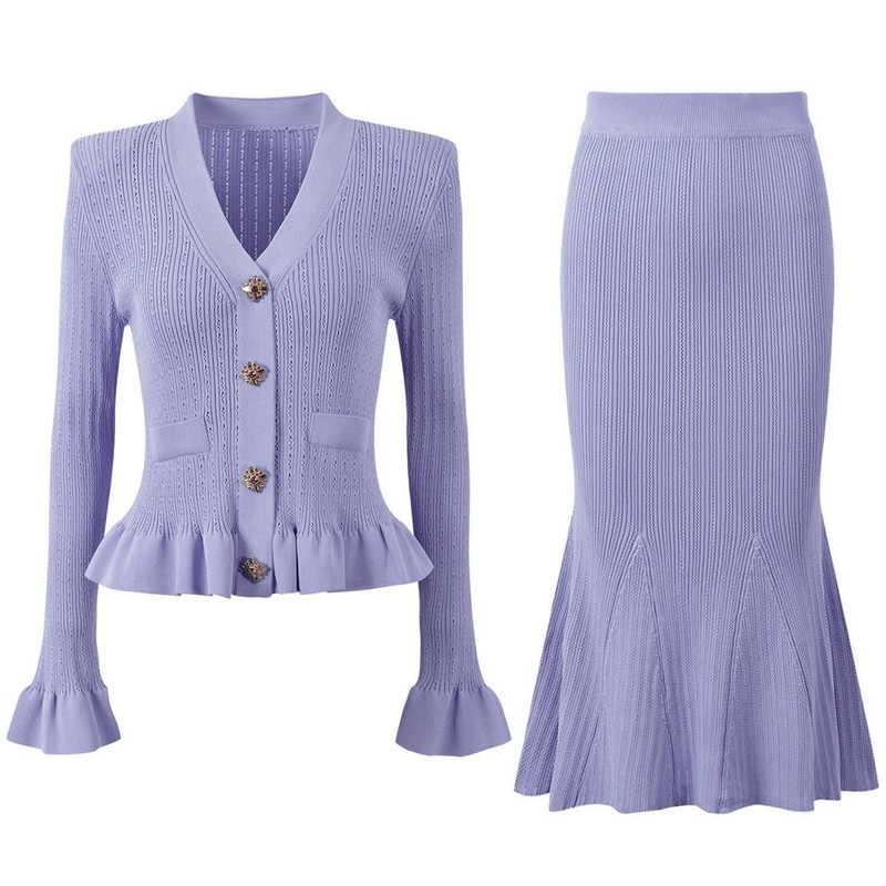 エレガントなフレンチスタイルの女性用ニットツーピースセット、 - Women'S Formal Wear Cardigan のレビューと価格