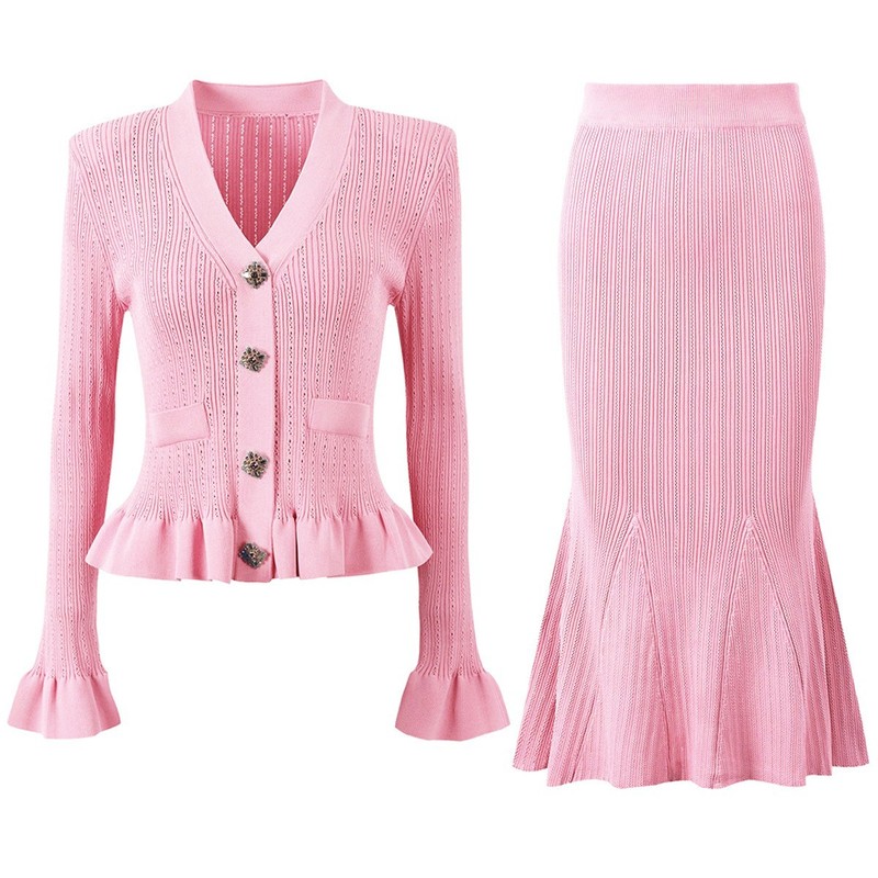 エレガントなフレンチスタイルの女性用ニットツーピースセット、 - Women'S Formal Wear Cardigan のレビューと価格